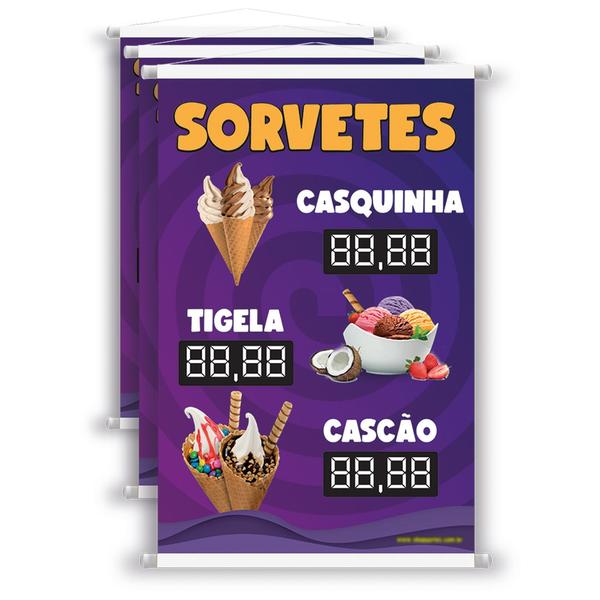 Imagem de 3 Banners Sorvetes, Casquinha, Cascão 40x60 Cm