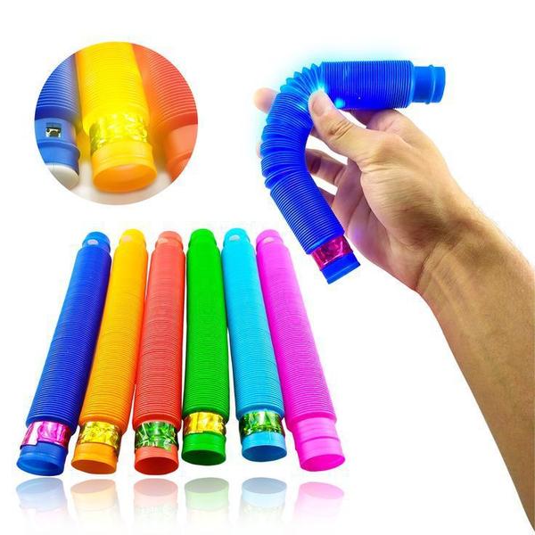 Imagem de 3 Brinquedos Tubo Pop Fidget Toy Sensor Bobina Sifão Luz LED