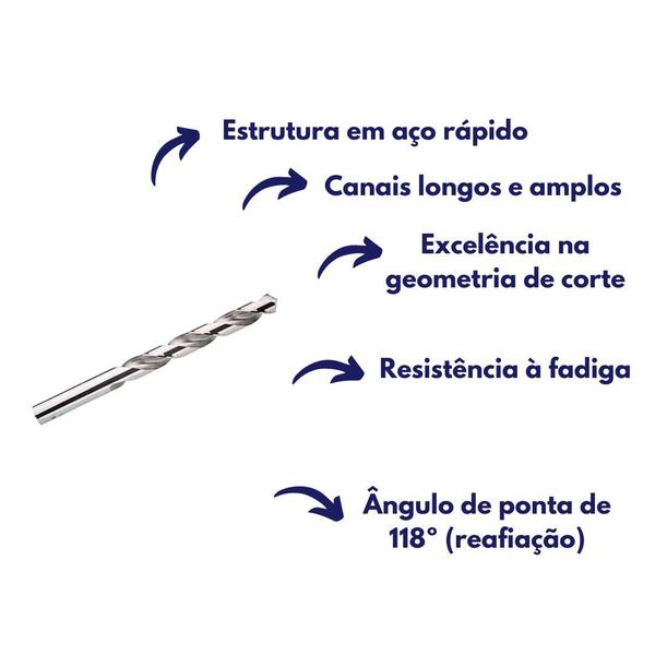 Imagem de 3 brocas p/ metal de aco rapido starrett 4,5mm bar045