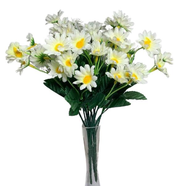 Imagem de 3 buquês de mini-margaridas artificiais, 18 flores cada, 33 cm, branca