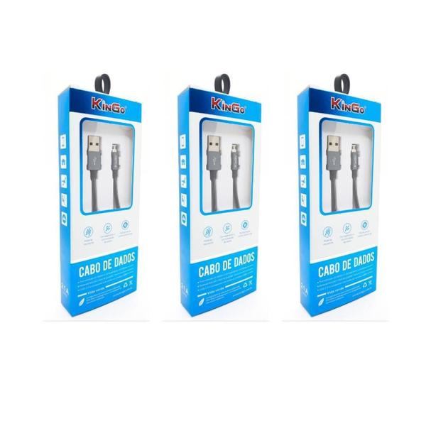 Imagem de 3 Cabos Metal Reforçado USB Kingo 1m 2.1A p/ Galaxy J4 Plus