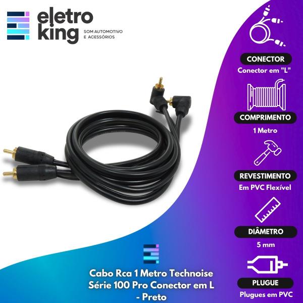 Imagem de 3 Cabos Rca 1 Metro Technoise Série 100 Pro Conector L Preto