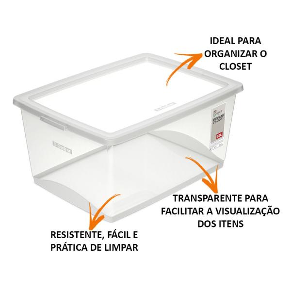 Imagem de 3 Caixa Organizadora Com Tampa Plástico Cristal Ordene 60l