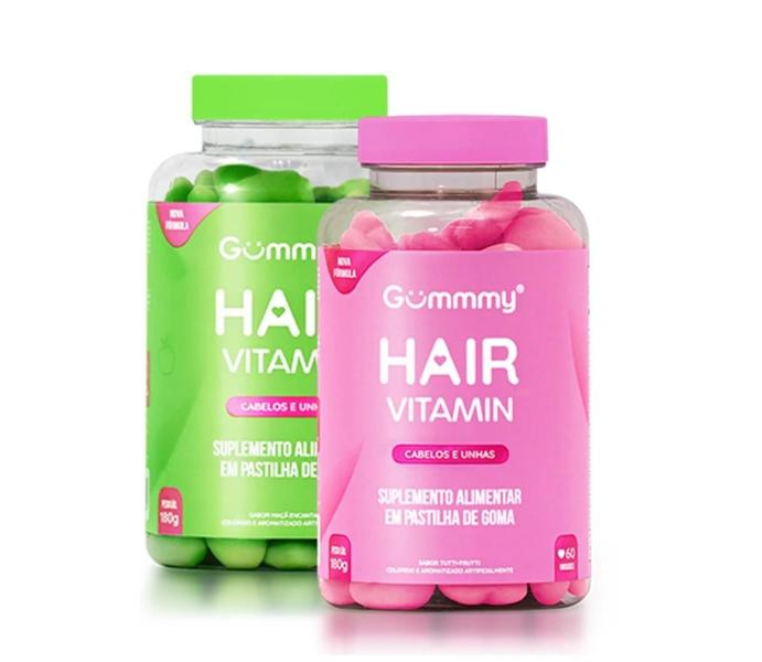 Imagem de 3 Caixas Gummy Hair Vitamin Cabelos E Unhas Maça Verde + Trutii Frutti Com  2 Potes De 30 Gomas Cada