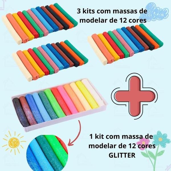 Imagem de 3 Caixas Massinha De Modelar + 1 Glitter Infantil Escolar