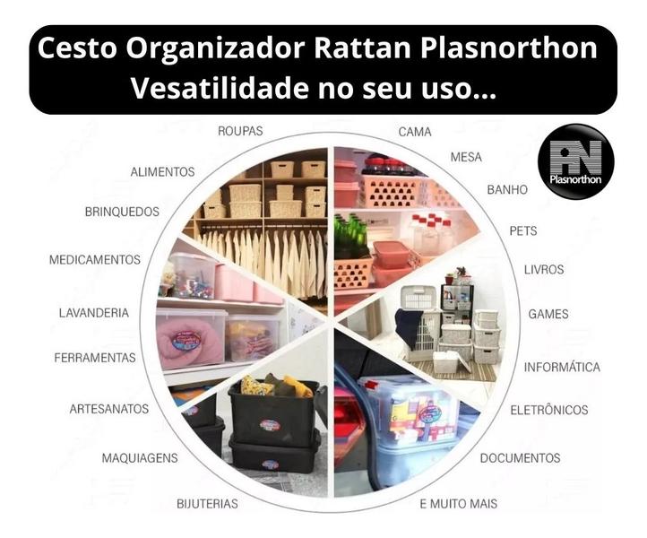 Imagem de 3 Caixas Organizadoras Com Tampa Grande 15 Lts Rattan Branco