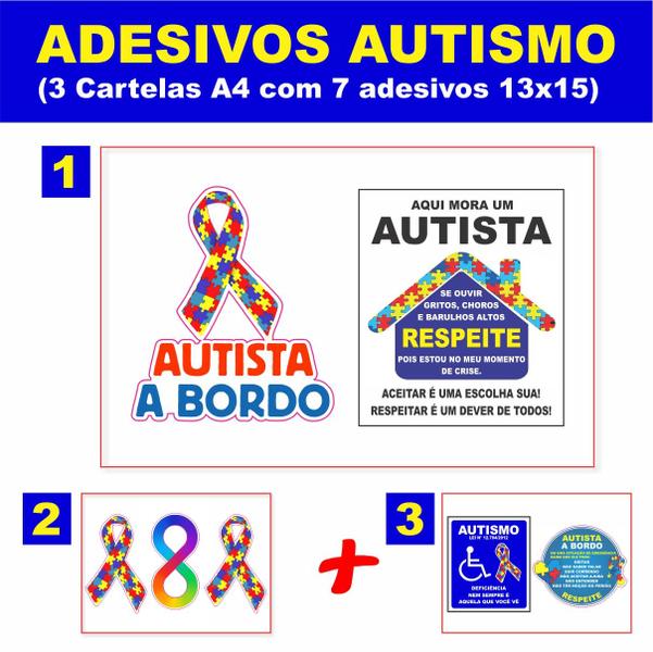 Imagem de 3 Cartelas com 7 adesivos 13x15cm Autismo