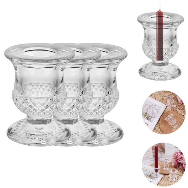 3 Castiçal de Vidro Porta Velas Transparente para Decoração - Freecom Imagem de 3 Castiçal de Vidro Porta Velas Transparente para Decoração