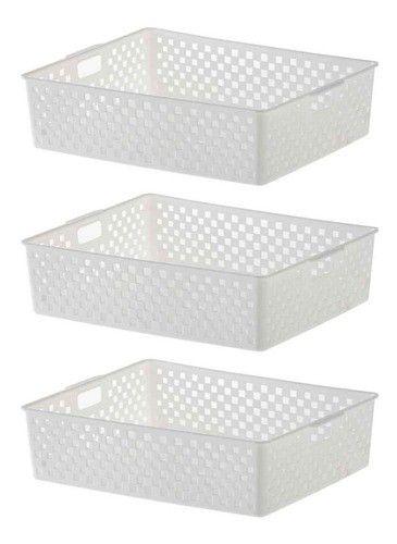 3 Cestas Organizadoras Quadratta branco para gavetas, armários, lavanderias, cozinha, banheiro, quarto - Paramount Imagem de 3 Cestas Organizadoras Quadratta branco para gavetas, armários, lavanderias, cozinha, banheiro, quarto