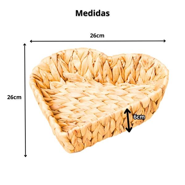 Imagem de 3 Cestos Bandeja formato Coração Trançado Fibra Natural palha Decoração Mesa Bancada Cozinha Café 