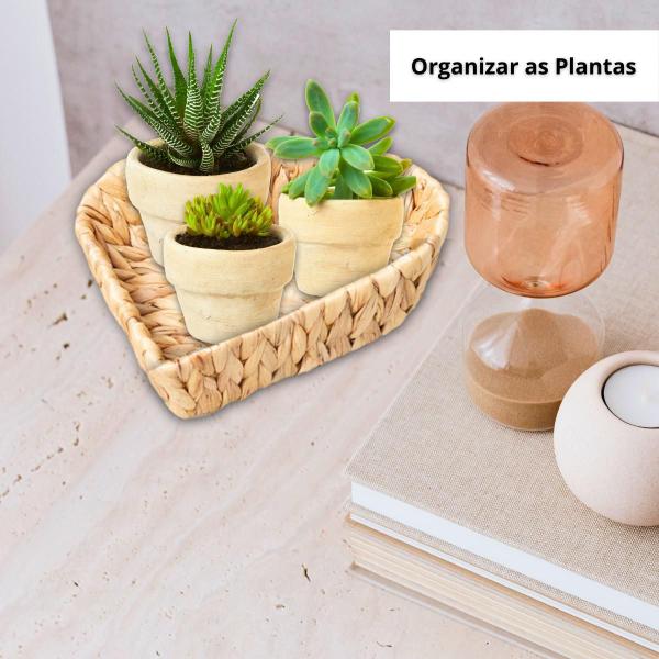 Imagem de 3 Cestos Bandeja formato Coração Trançado Fibra Natural palha Decoração Mesa Bancada Cozinha Café 