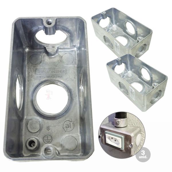 3 Condulete 3/4" Múltiplo Tipo X alumínio galvanizado Tramontina Imagem de 3 Condulete 3/4" Múltiplo Tipo X alumínio galvanizado Tramontina
