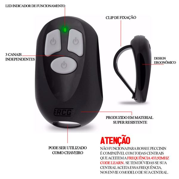 Imagem de 3 Controle Remoto Portão Eletronico 3 Canais 433,92mhz Code Learn Rcg Command Seg Garen Ppa