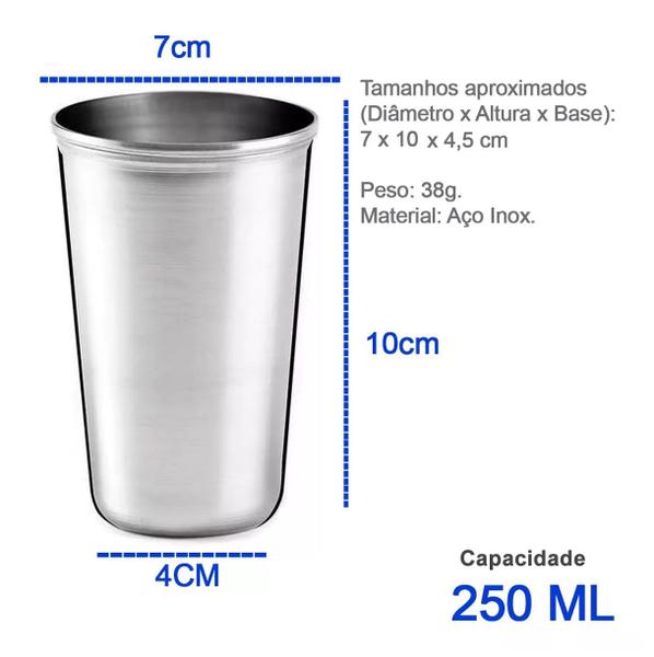 Imagem de 3 Copos  Aço Inox Resistente Grande Cerveja Agua Suco 250ml