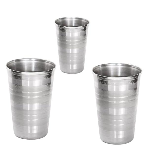 Imagem de 3 Copos Aço Inox Resistente Grande Cerveja Agua Suco 390ml