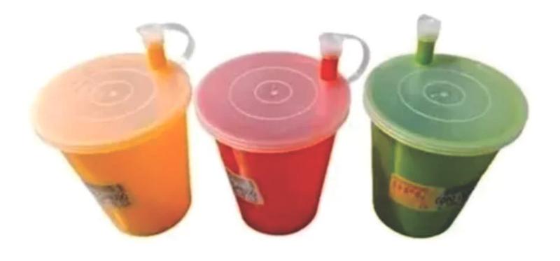 Imagem de 3 Copos Infantil Escolar Canudo Plastico C/ Tampa 200ml Dpg