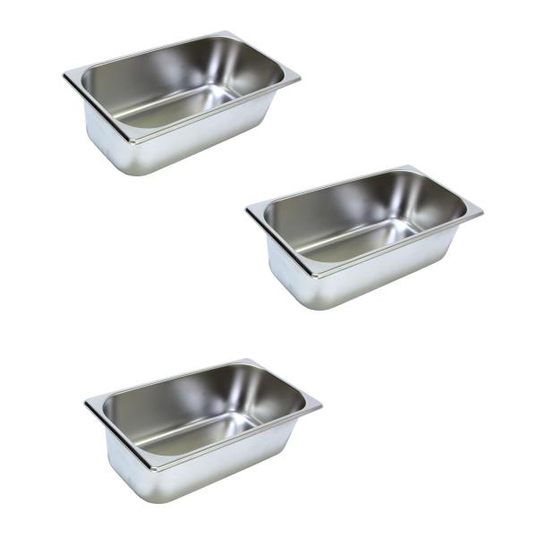 Imagem de 3 Cubas Gastronomica Inox 1/3 32,5x17,5x10cm Buffet Restaurante Comida Ke Home 3245-10