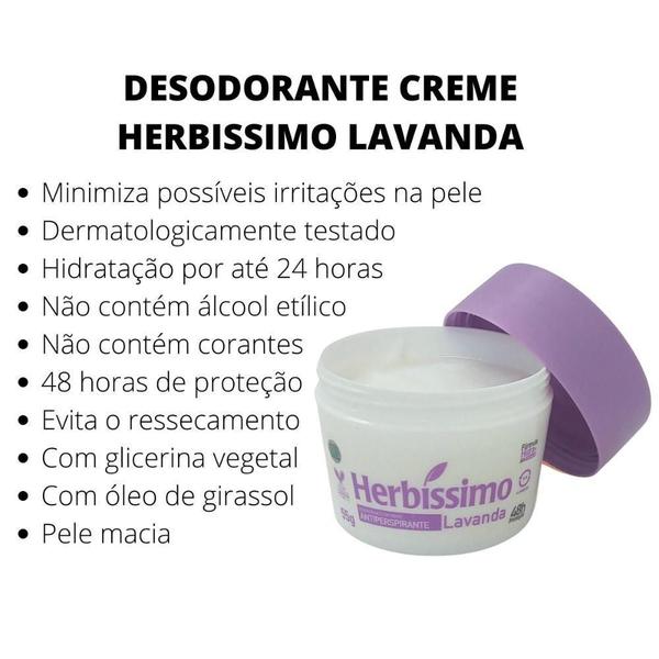 Imagem de 3 Desodorante Creme Herbissimo Lavanda Antitranspirante 55G