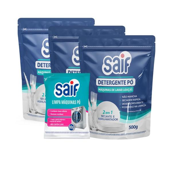 Imagem de 3 Detergentes Po P/ Maquina Lavar Louças Saif  - 1 Kg