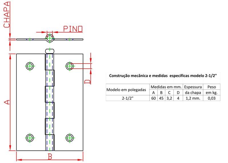 Imagem de 3 Dobradiças 2 1/2 para porta e janela N-1 Forsul Preta