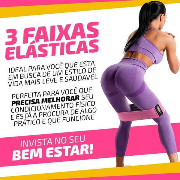 Imagem de 3 Elásticos Exercícios Mini Band Faixa Treino Fit Academia