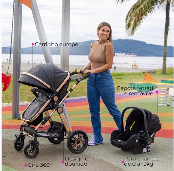 Imagem de 3 Em 1 Carrinho Bebê Supremo + Bebê Conforto - Club Baby - Preto / Envio Rápido