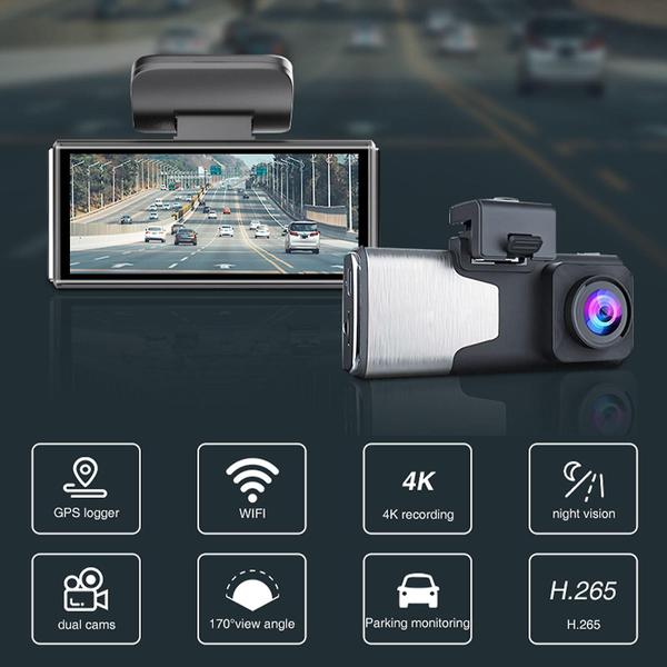 Imagem de 3 em 4k espelho retrovisor carro dvr câmera dual len traço cam speed cams gravador de vídeo gps wifi visão noturna