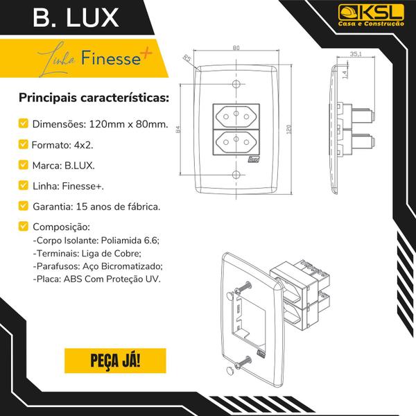 Imagem de 3 Espelhos de Tomada Placa Cega 4X2 Branca Finesse+