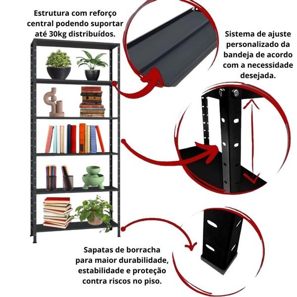 Imagem de 3 Estante De Aço Para Sala Livros Almoxarifado Escritório 6 Prateleiras Armário Multiuso 90cm Reforçado Expositor Loja Quarto