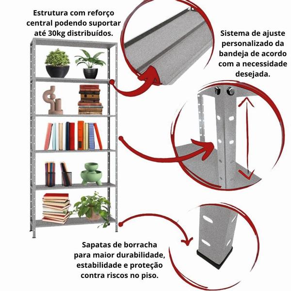 Imagem de 3 Estante De Aço Para Sala Livros Almoxarifado Escritório 6 Prateleiras Armário Multiuso 90cm Reforçado Expositor Loja Quarto