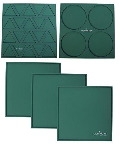 Imagem de 3 Folhas de Borda + 1 Molde de Triângulo + 1 Molde de Círculo - Folhas de Silicone de 14" x 14" para Desidratador Excalibur Bright Kitchen Re-Usable Non-Stick Mat (3 Borda + 1 Triângulo + 1 Círculo)