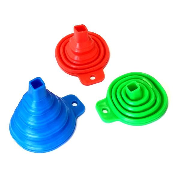 Imagem de 3 Funil Retrátil Dobrável Flexível 8x9cm Silicone Cozinha