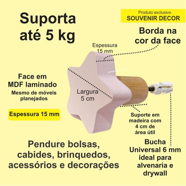 3 Ganchos de parede infantil decoração bebê estrela 3Esbb15 - Souvenir Decor Imagem de 3 Ganchos de parede infantil decoração bebê estrela 3Esbb15
