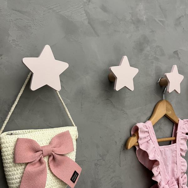 Imagem de 3 Ganchos de parede infantil decoração estrela rosa 3EsMk6