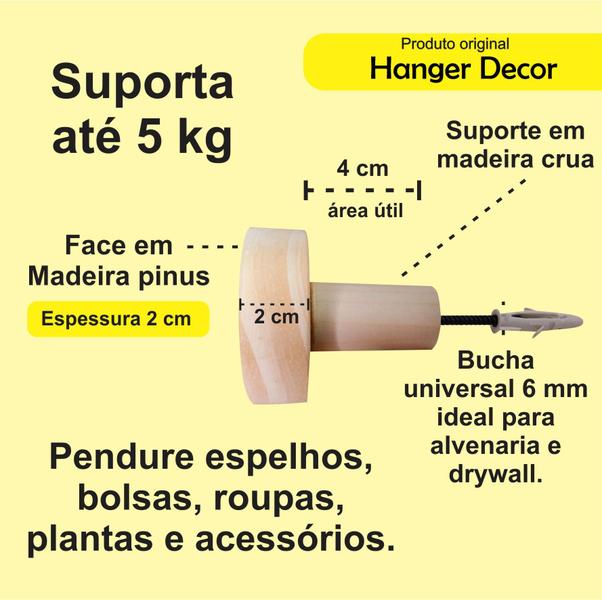 Imagem de 3 Ganchos Penduradores de Parede em Pinus 20mm Bola