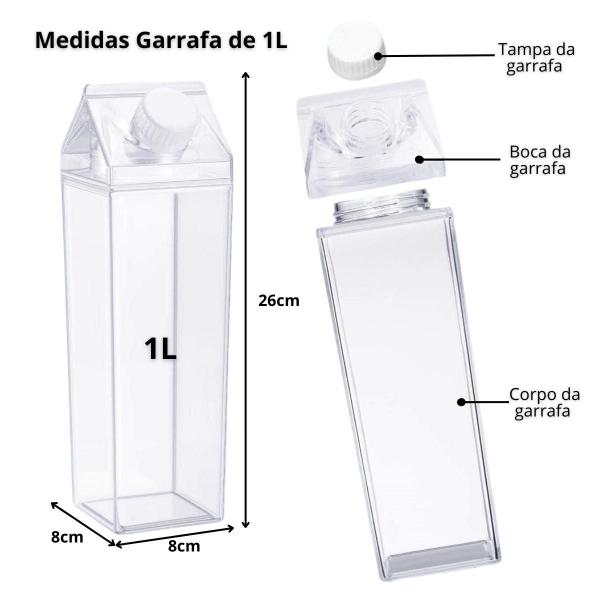 Imagem de 3 Garrafas Caixa de Leite Transparente Geladeira Bebidas  Água Suco Chá 1000ml caixinha garrafinha