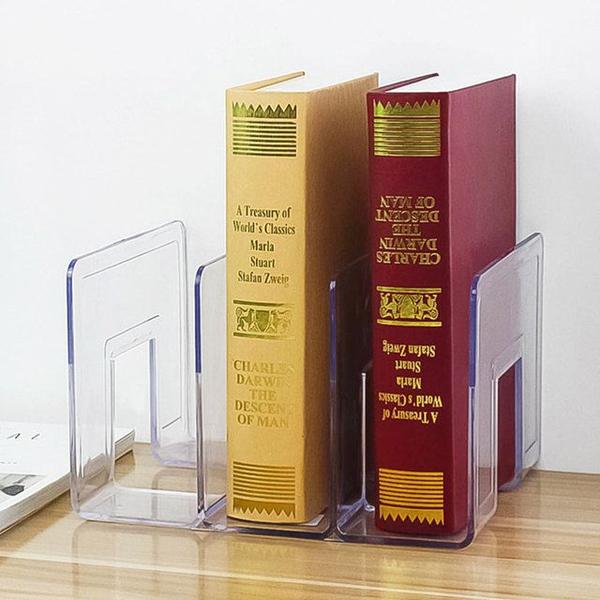 Imagem de 3 Grade Limpar Estante de Livros Acrílicos Transparentes Reservete Elegante Bookends Bookends Book Storage Rack Book Folder For School Office