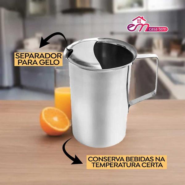 Imagem de 3 Jarras de Inox com Aparador de Gelo Suco Água Leite 1L Em Casa Tem