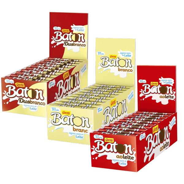 3 Kit Chocolate Baton Garoto 480g Cx Ao leite, Branco e Duo Imagem de 3 Kit Chocolate Baton Garoto 480g Cx Ao leite, Branco e Duo