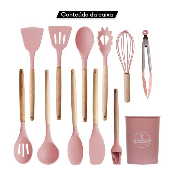 Imagem de 3 Kit Utensílios de Cozinha Silicone Resistente Copo Suporte