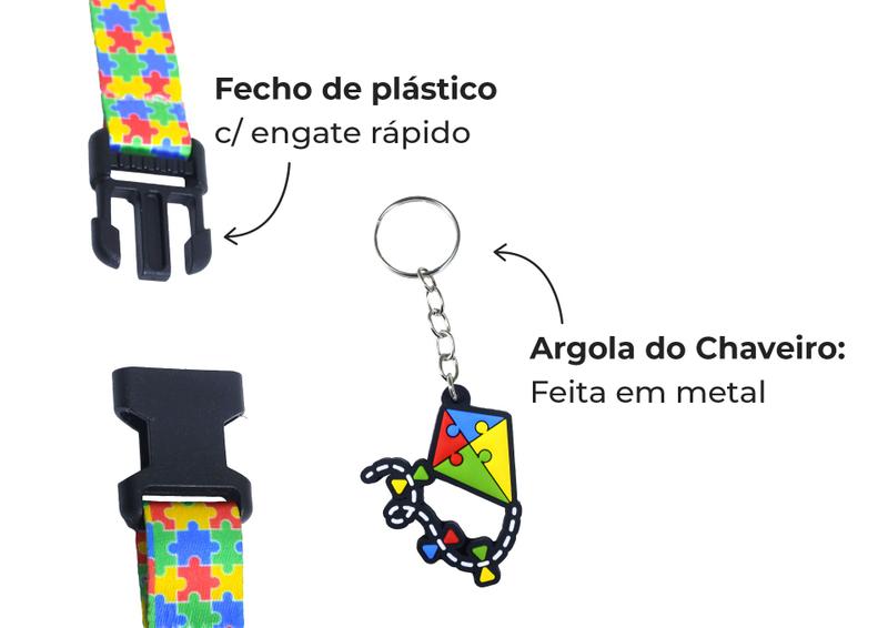 Imagem de 3 Kits Cordão + Chaveiro p/ Autismo e Deficiências Ocultas