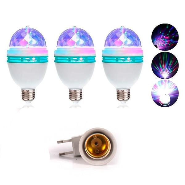 Imagem de 3 Lâmpadas Led Colorida Rgb Giratória + Adaptador 80w