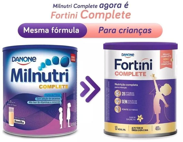 Imagem de 3 latas Suplemento Infantil Em Pó Danone-  Fortini Complete Baunilha - 400gr