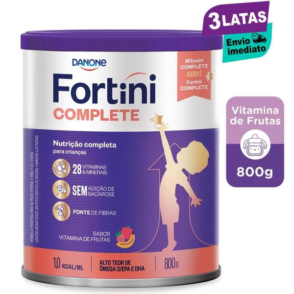 Imagem de 3 latas- Suplemento Infantil Em Pó Danone-  Fortini Complete- Sabor Vitaminha FRUTAS- 800g