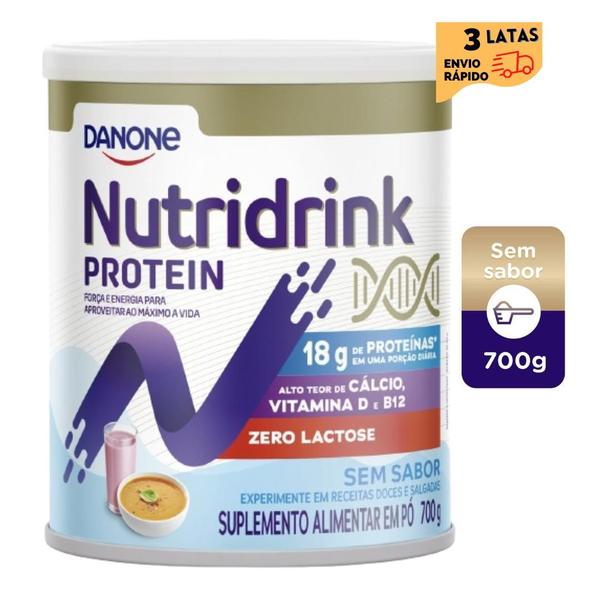 Imagem de 3 Latas Suplemento Nutridrink Protein em Pó -Danone -Sem Sabor - 700g