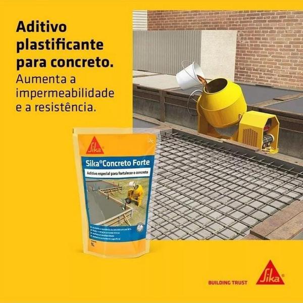 Imagem de 3 litros sacos Sika Concreto Forte aditivo impermeabilizante resistencia e durabilidade a laje piso