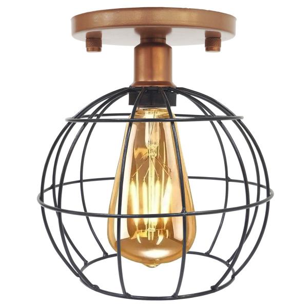 Imagem de 3 Lustre Teto Plafon + 3 Lâmpada Led Industrial Aramado Globo Preto Retrô Vintage Cobre Rose Gold