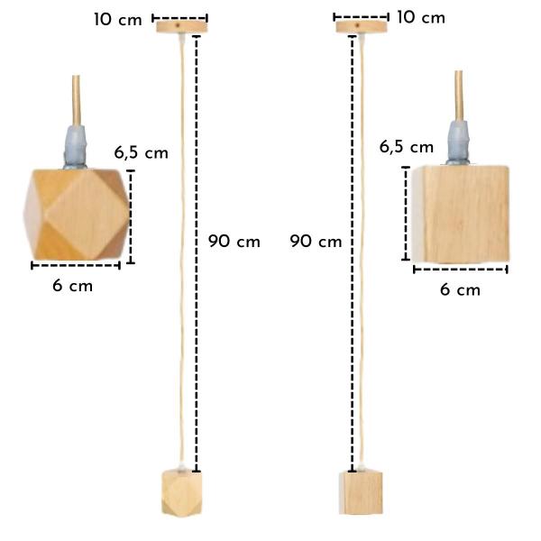 Imagem de 3 Lustres Pendentes Rústicos Com Canopla Tampa Em Madeira Maciça Para Teto De 1M Com Fio PP Com Bocal Soquete Bivolt