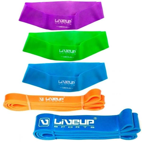 Imagem de 3 Mini Bands Media, Forte, Super Forte + 2 Super Bands Leve e Forte  Liveup Sports 