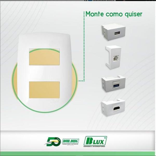 Imagem de 3 Módulos Com Furo p/Suporte tomada Blux Home Branco 10366-7